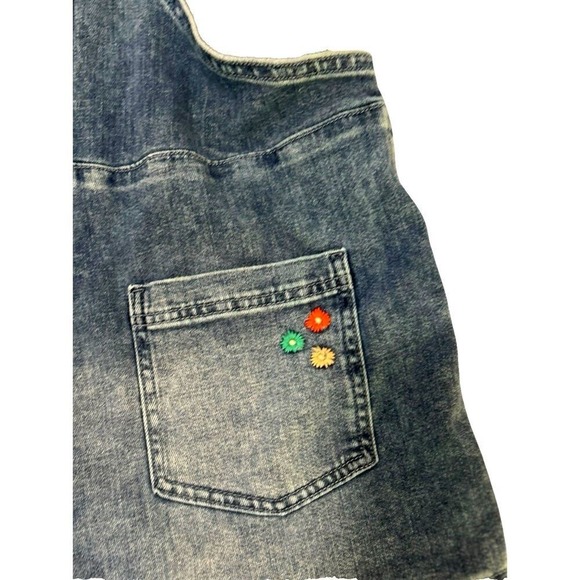 aerie Pants - Aerie Denim Bib Shortalls Floral Embroidered Pocket Size Small Romper Casual